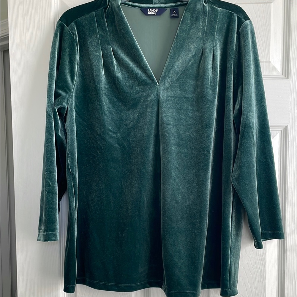 Lands' End Emerald Velvet Blouse